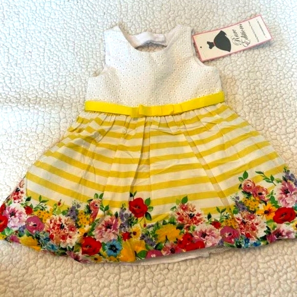 New Rare Editions Baby Girl size 12 months Yellow Striped Floral
